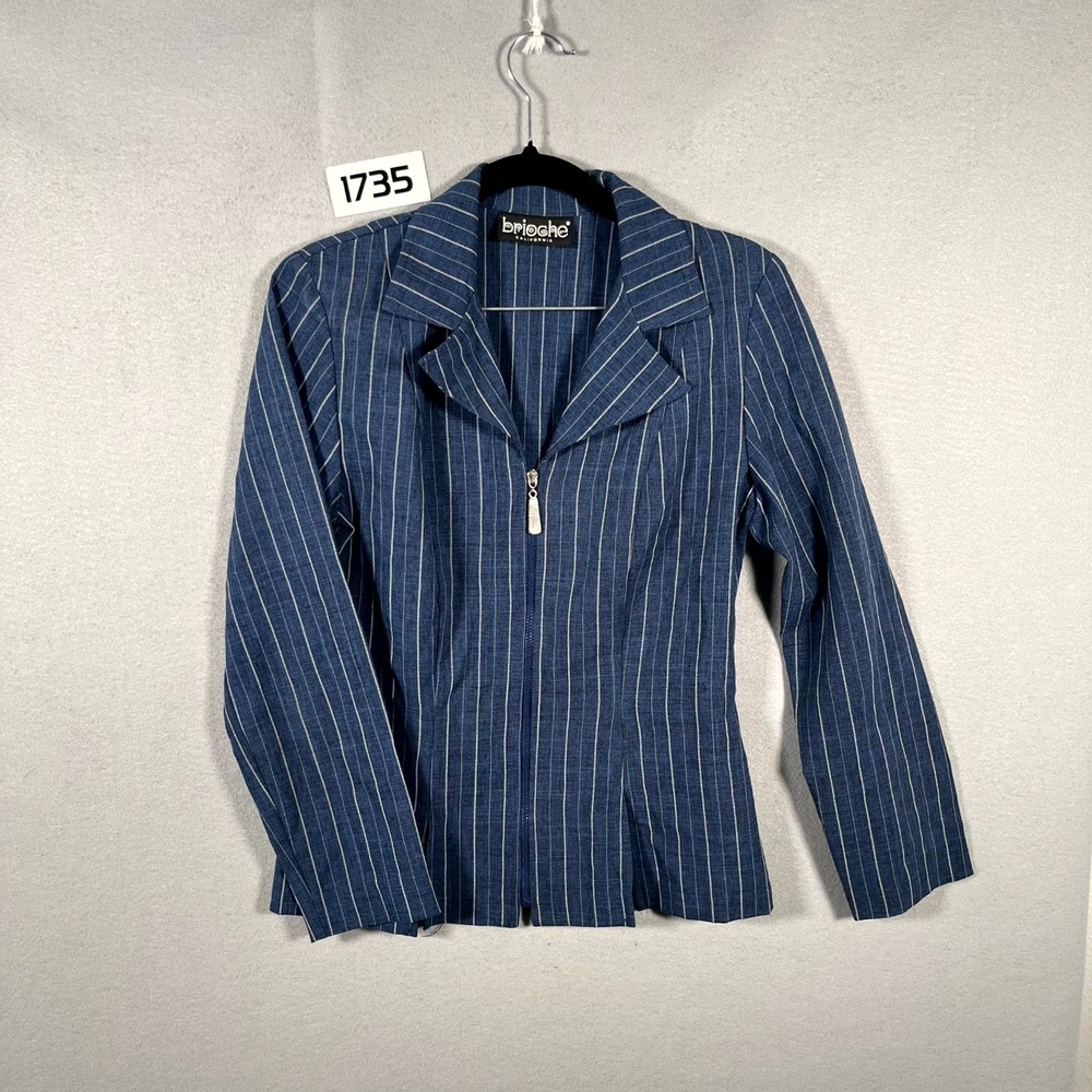 Vintage Brioche California Blazer Jacket Womens XS Blue Pinstripe Full Zip Retro